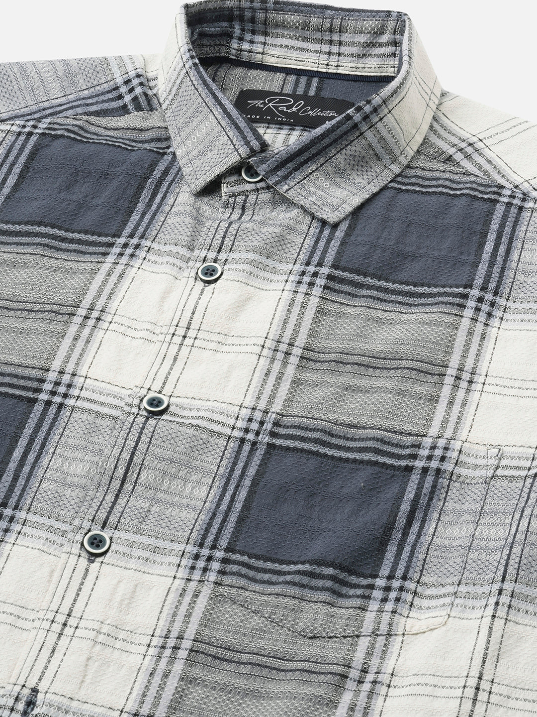 Intricate Micro Weave White Plaid Checks Jacquard Shirt - Image 3