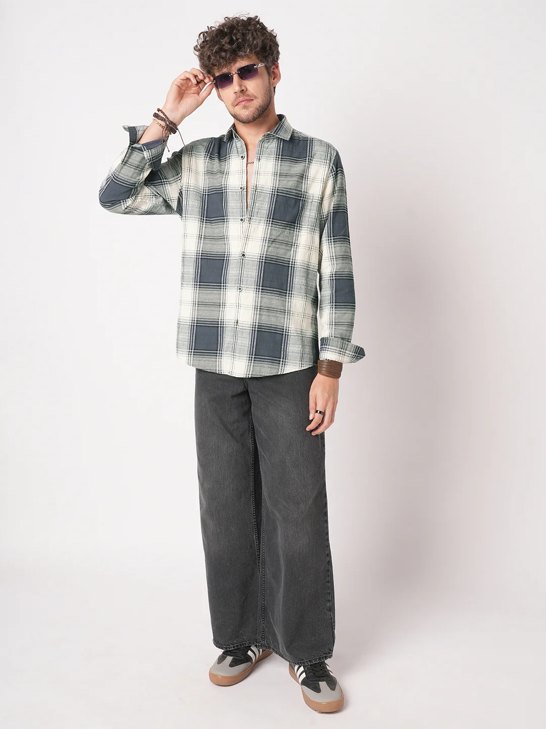 Intricate Micro Weave White Plaid Checks Jacquard Shirt - Image 8