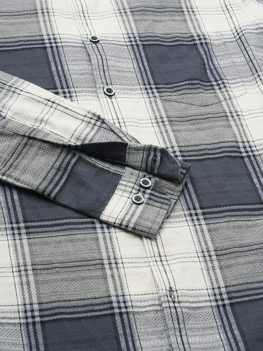 Intricate Micro Weave White Plaid Checks Jacquard Shirt - Image 9