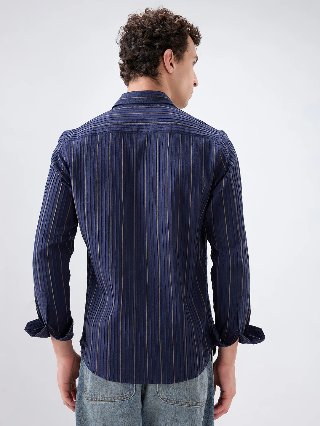 Intricate Navy & Olive Raised Striped Shirt - Image 7
