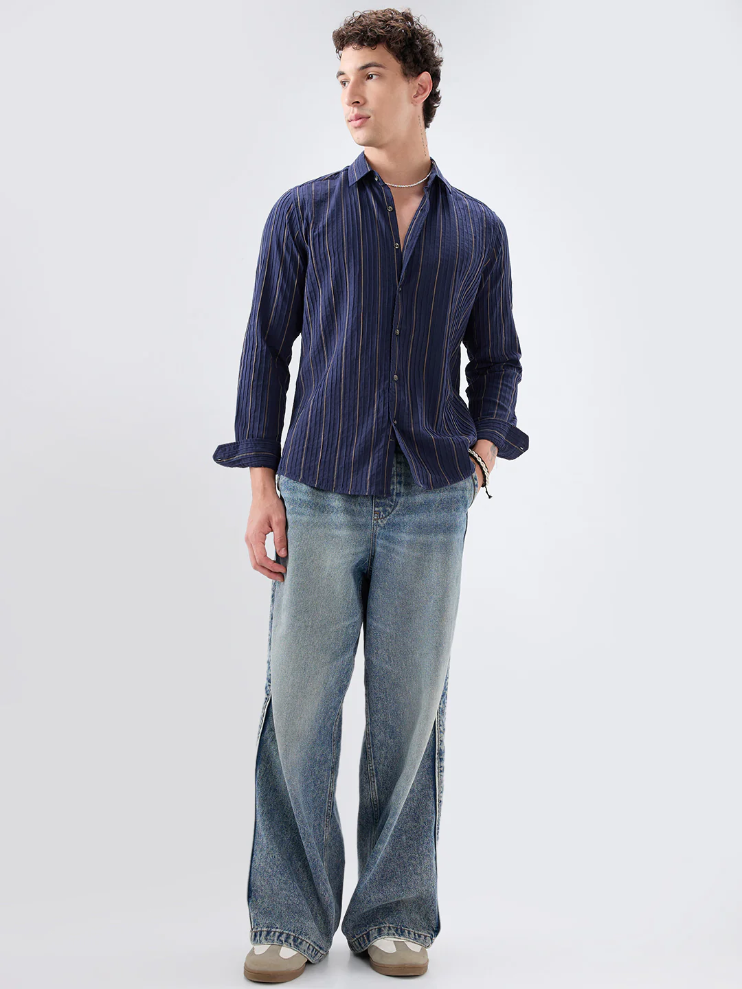 Intricate Navy & Olive Raised Striped Shirt - Image 8