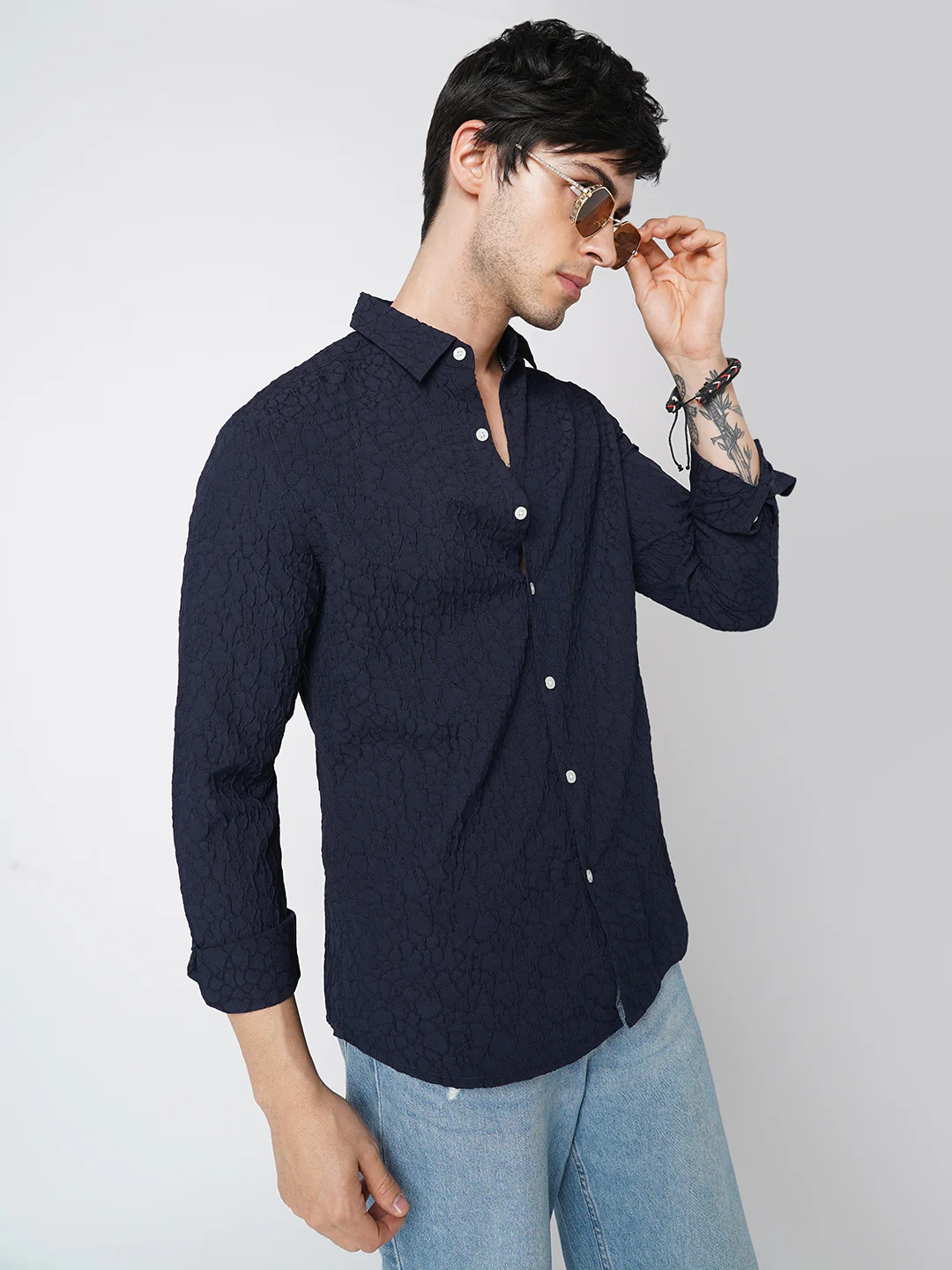 Intricate Navy Textured Shirt - Image 2