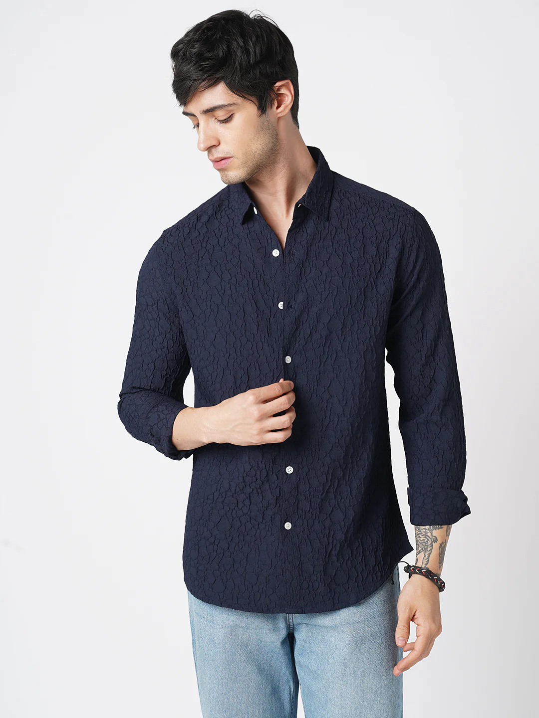 Intricate Navy Textured Shirt - Image 4