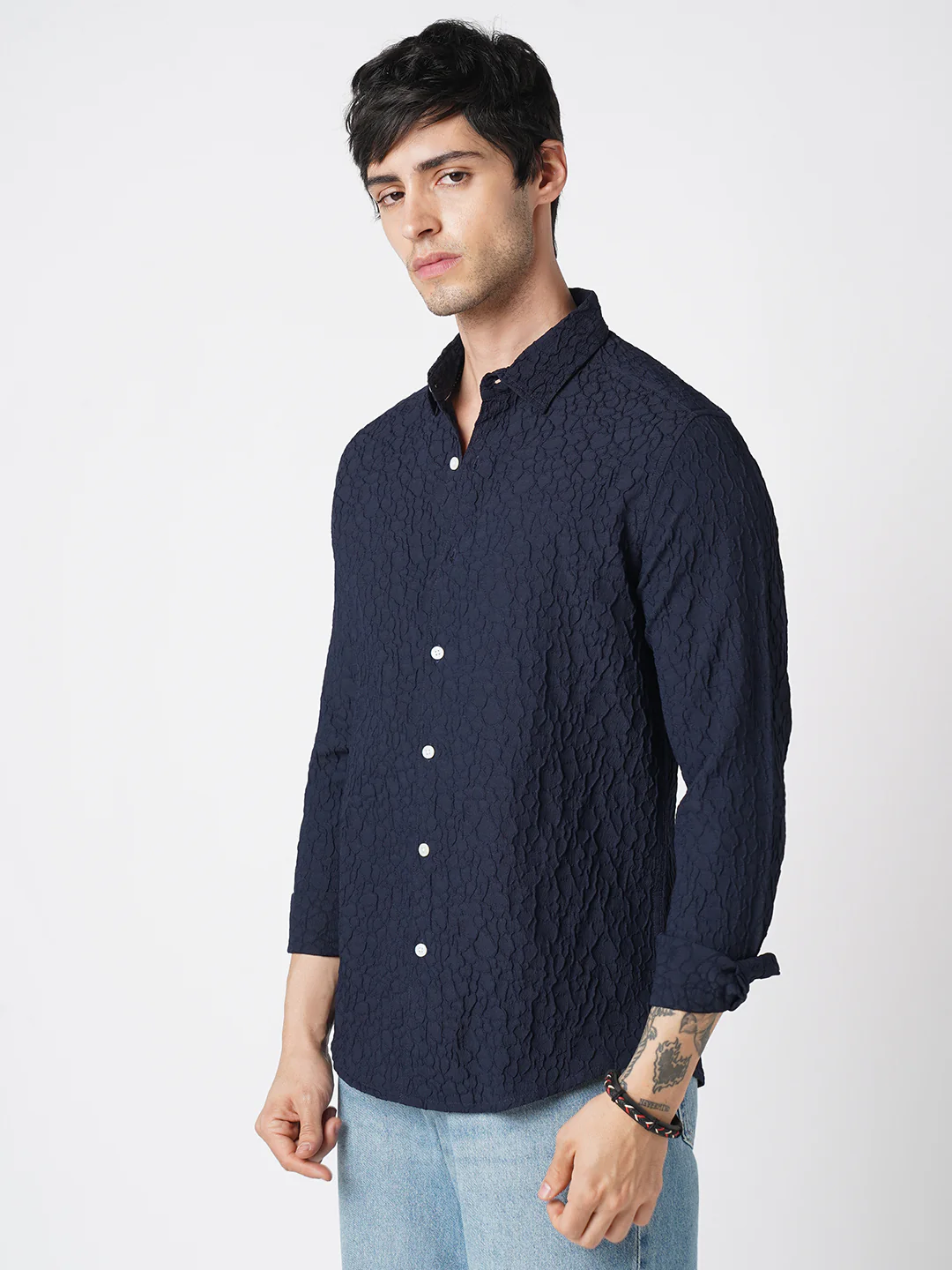 Intricate Navy Textured Shirt - Image 5
