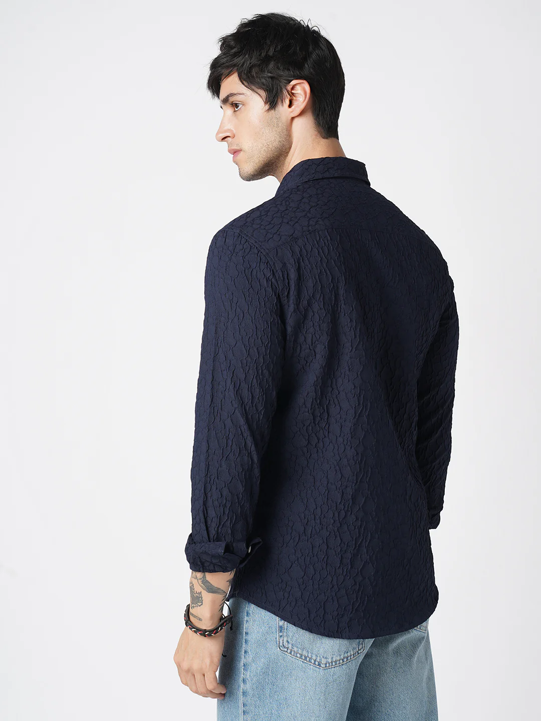 Intricate Navy Textured Shirt - Image 6