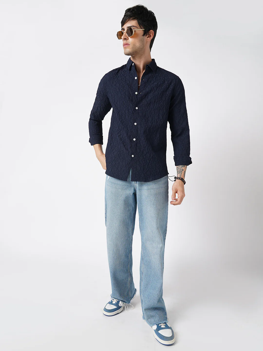 Intricate Navy Textured Shirt - Image 7