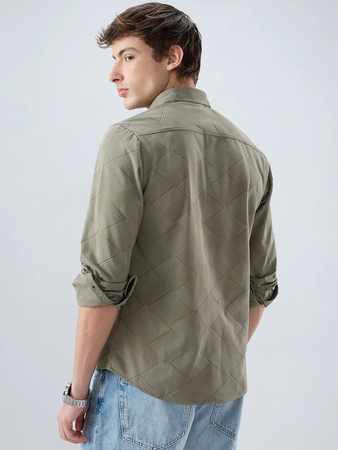 Intricate Olive Block Weave Knitted Shirt - Image 7