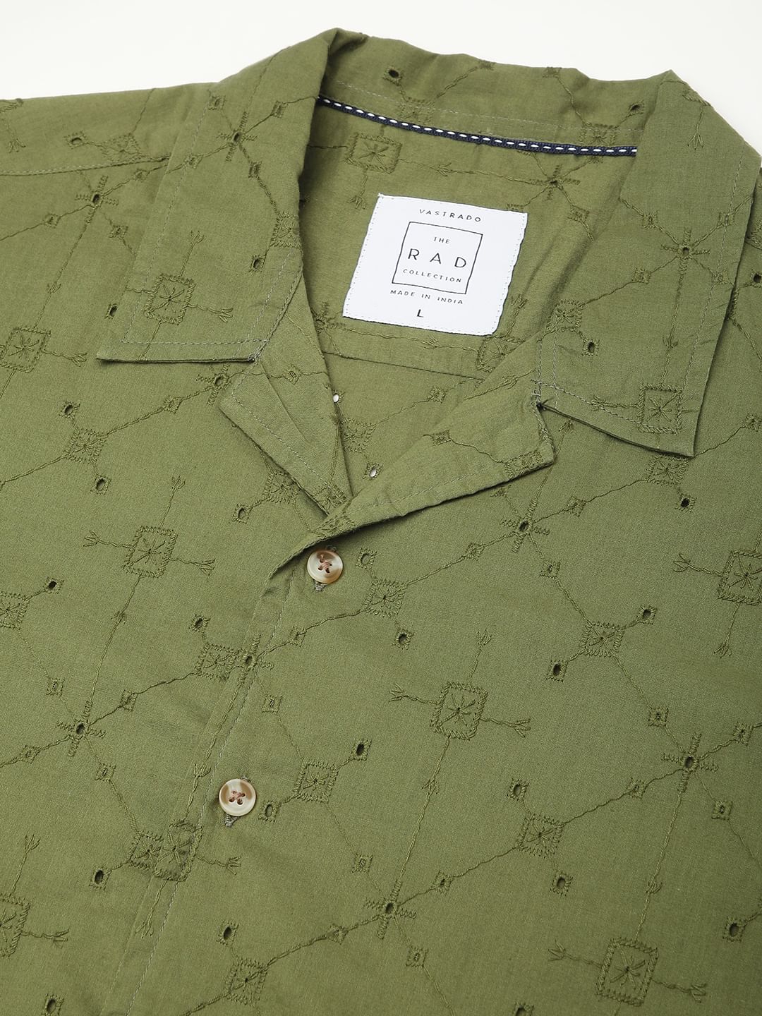 Intricate Olive Geometric Embroidered Oversized Shirt - Image 3