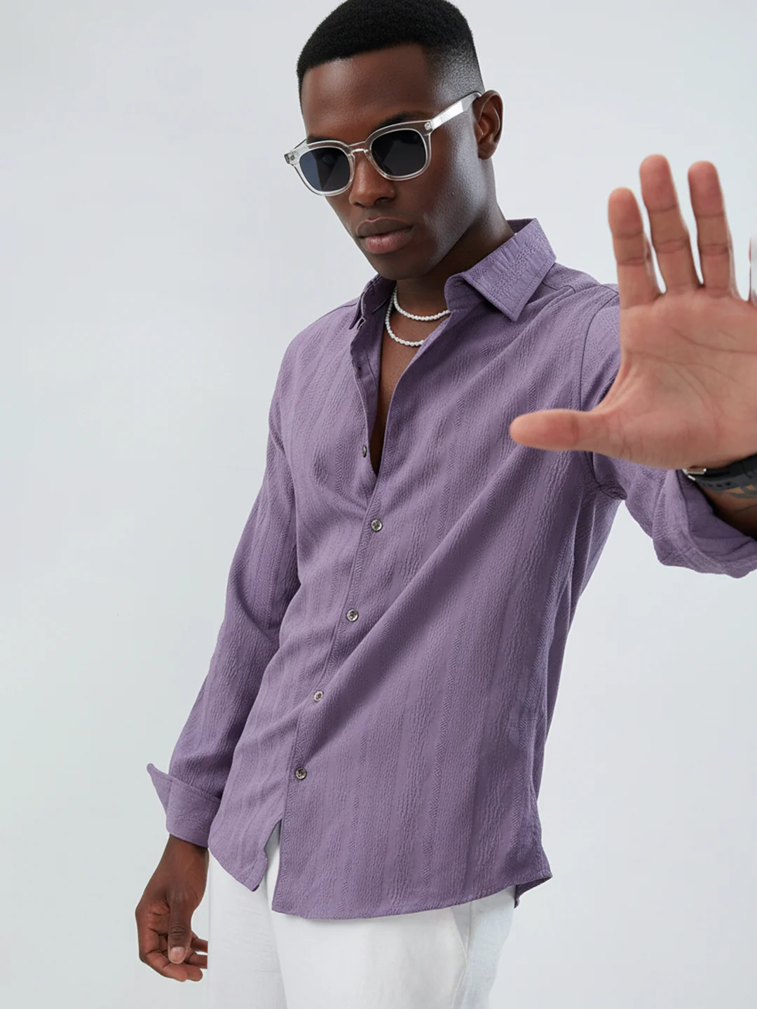 Intricate Purple Textured Shirt - Image 2