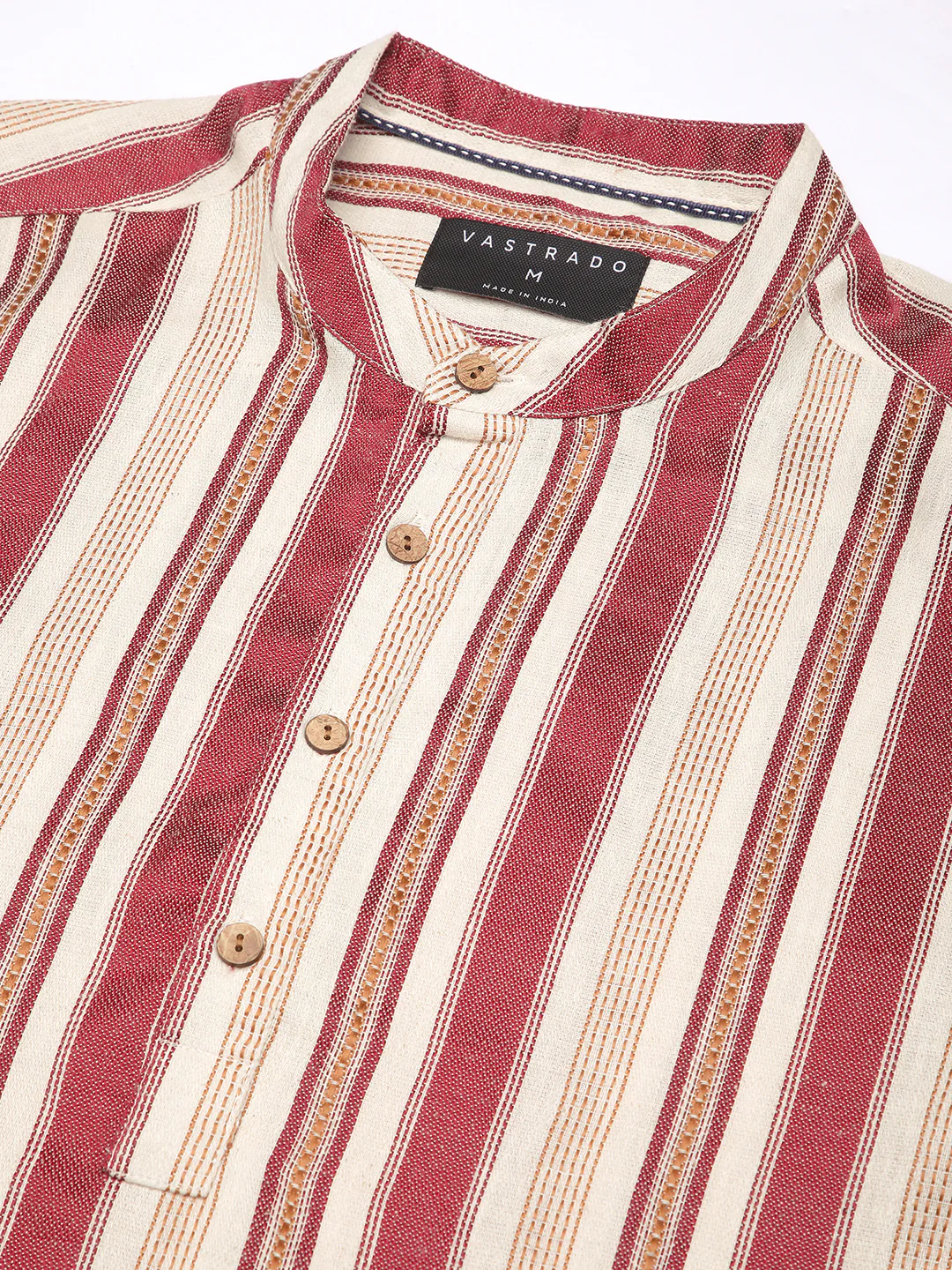 Intricate Red & Cream Striped Kurta - Image 3