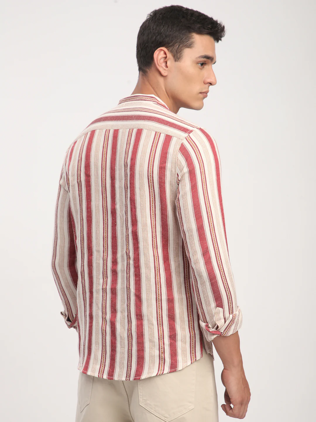 Intricate Red & Cream Striped Kurta - Image 6