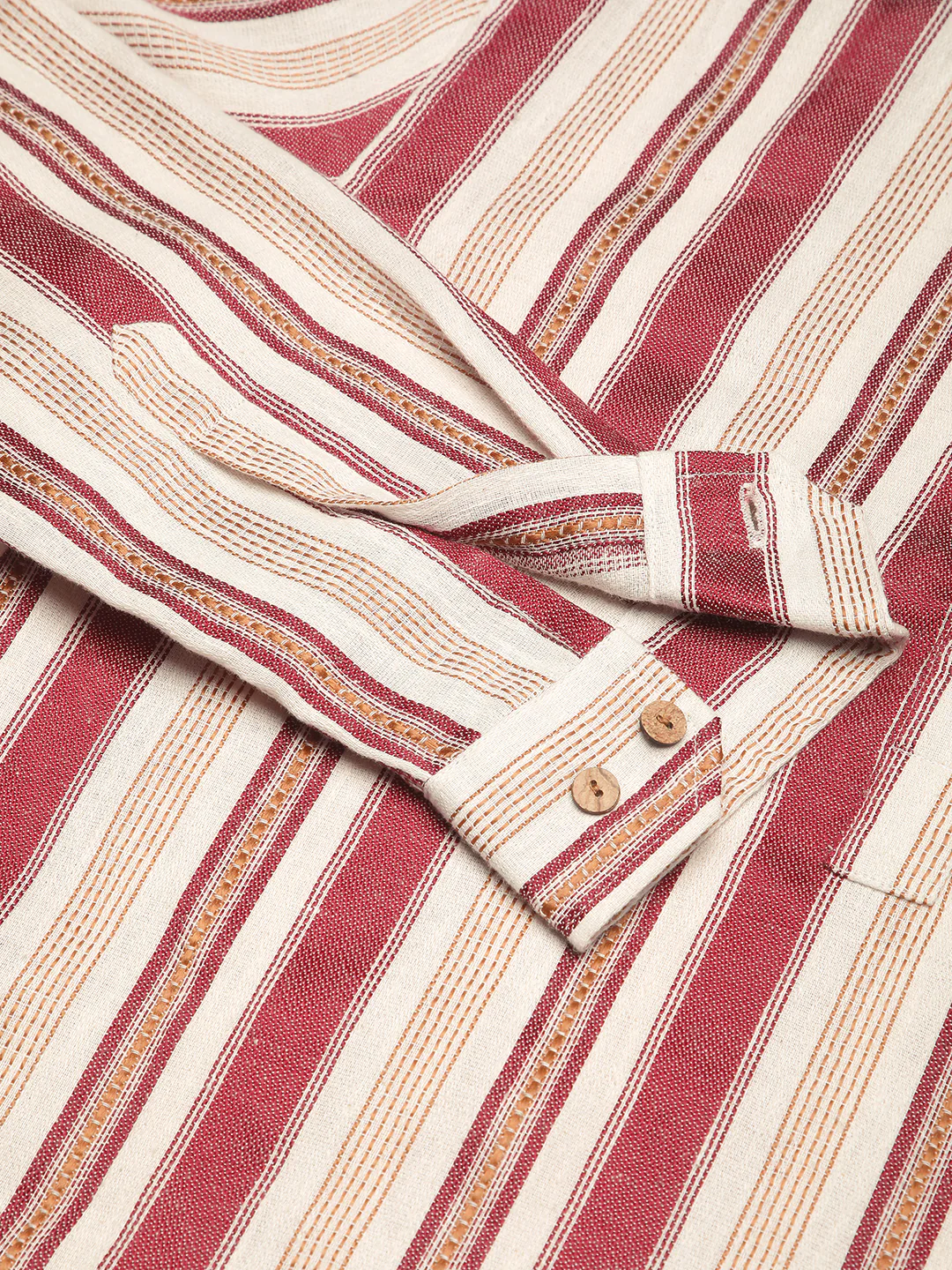 Intricate Red & Cream Striped Kurta - Image 8