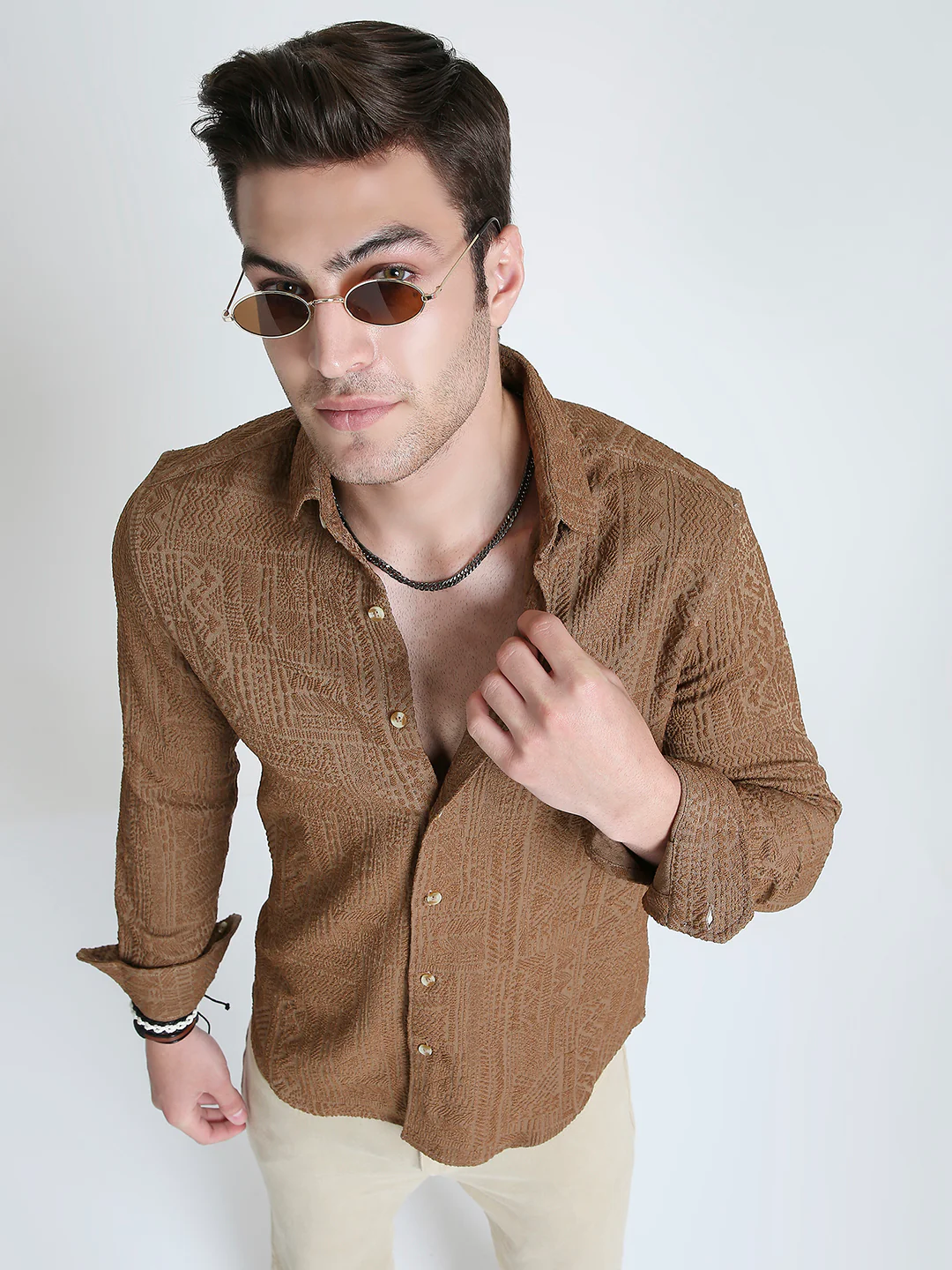 Intricate Rustic Charm Jacquard Shirt - Image 4