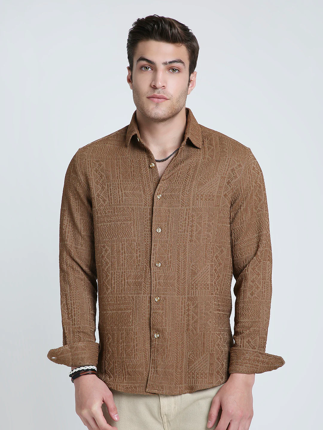 Intricate Rustic Charm Jacquard Shirt - Image 5
