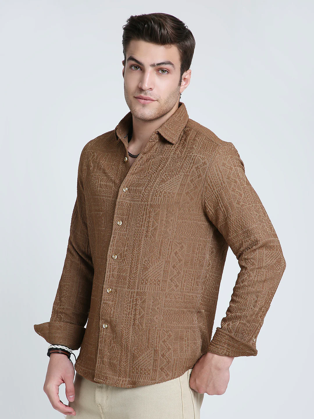 Intricate Rustic Charm Jacquard Shirt - Image 6