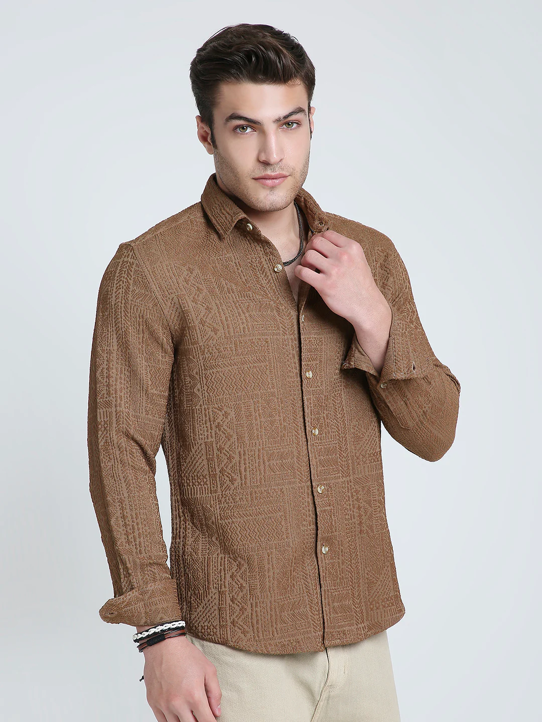 Intricate Rustic Charm Jacquard Shirt - Image 7