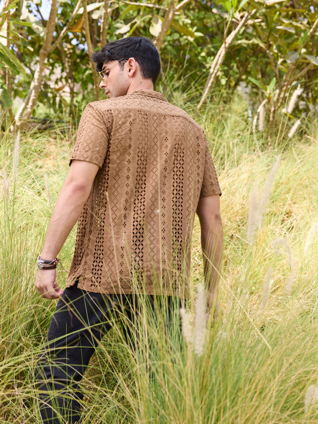 Intricate Schiffli Brown Oversized Shirt - Image 5