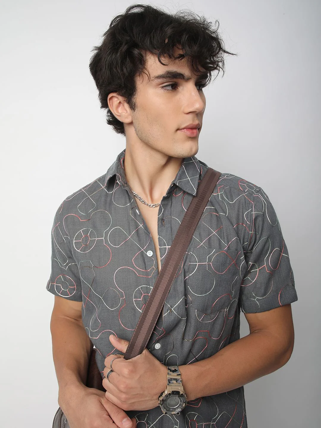 Intricate Smoky Grey Contrast Embroidered Shirt - Image 2