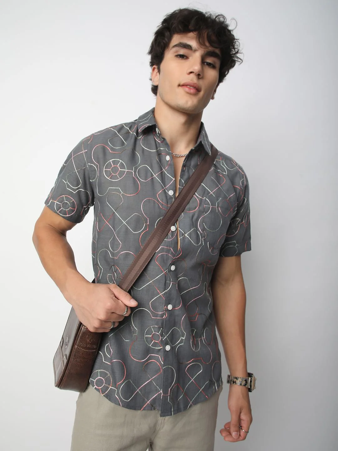 Intricate Smoky Grey Contrast Embroidered Shirt - Image 4