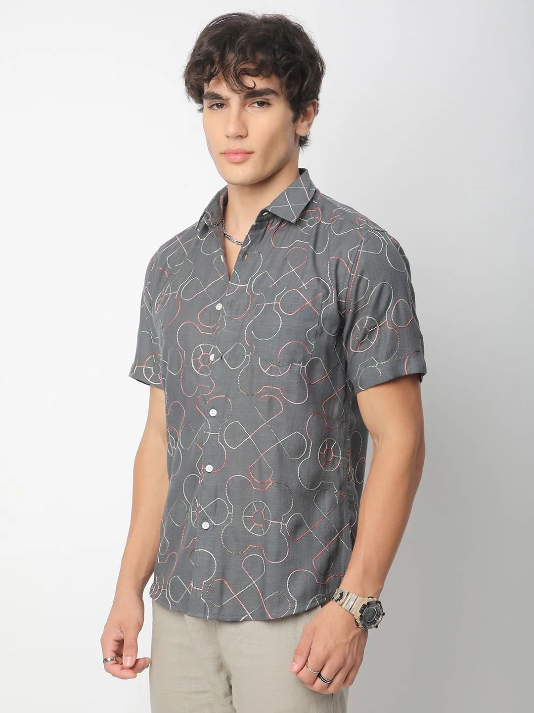 Intricate Smoky Grey Contrast Embroidered Shirt - Image 6