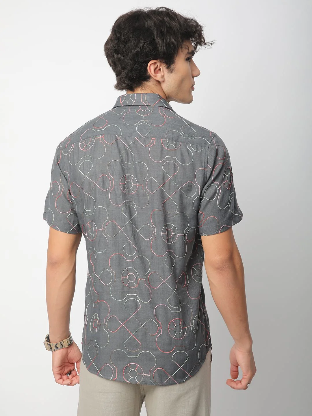 Intricate Smoky Grey Contrast Embroidered Shirt - Image 7