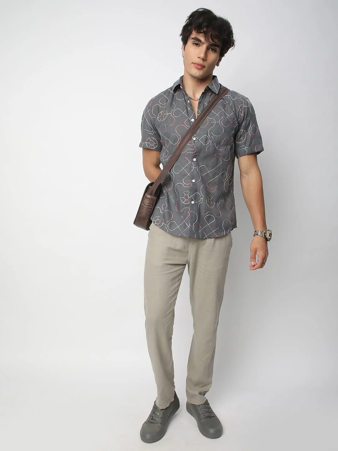 Intricate Smoky Grey Contrast Embroidered Shirt - Image 8