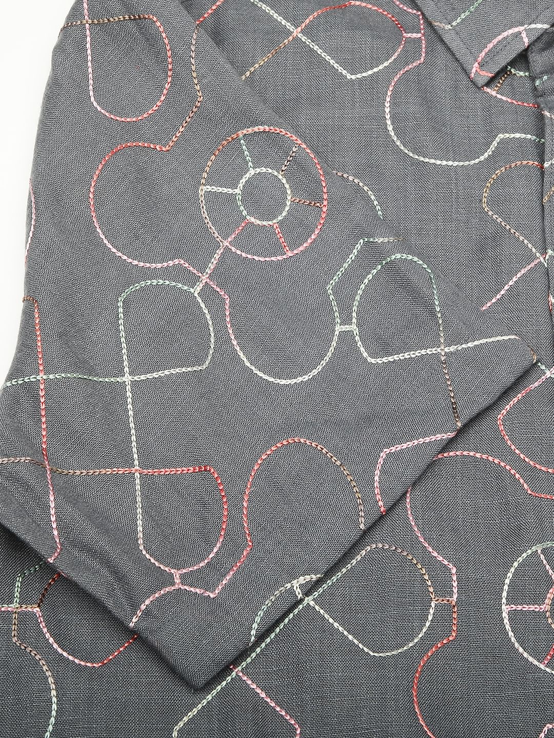 Intricate Smoky Grey Contrast Embroidered Shirt - Image 9