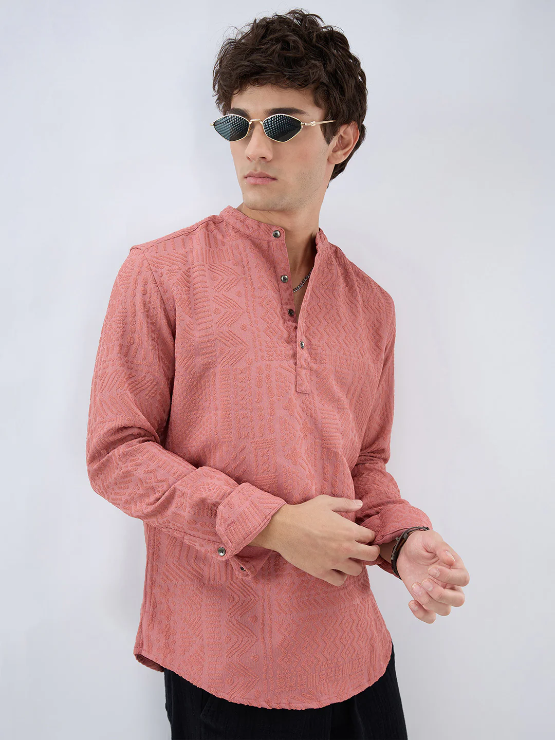 Intricate Soft Coral Textured Kurta