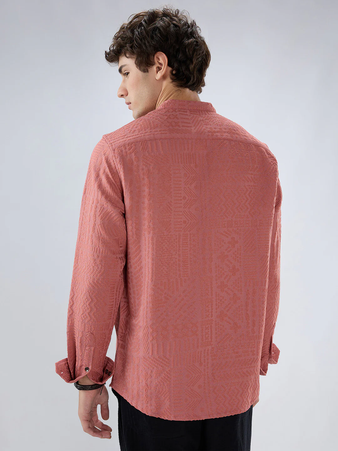 Intricate Soft Coral Textured Kurta - Image 7