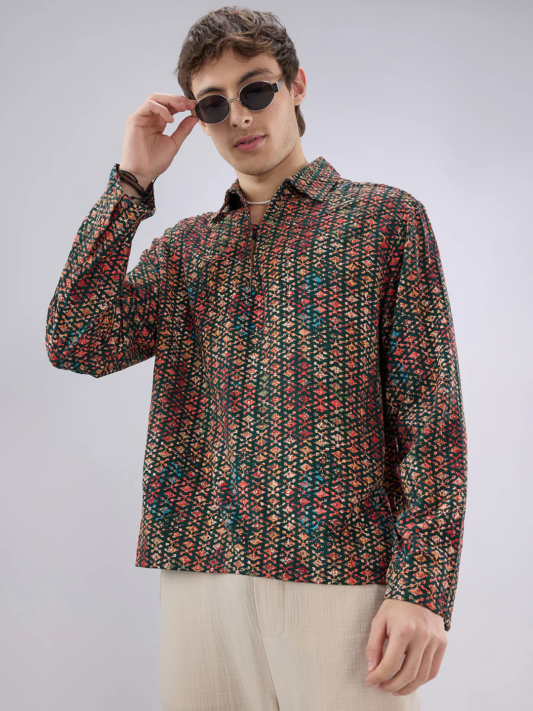 Ishqiya Nazara Sequin Glow Embroidered Cuffless Oversized Shirt - Image 2