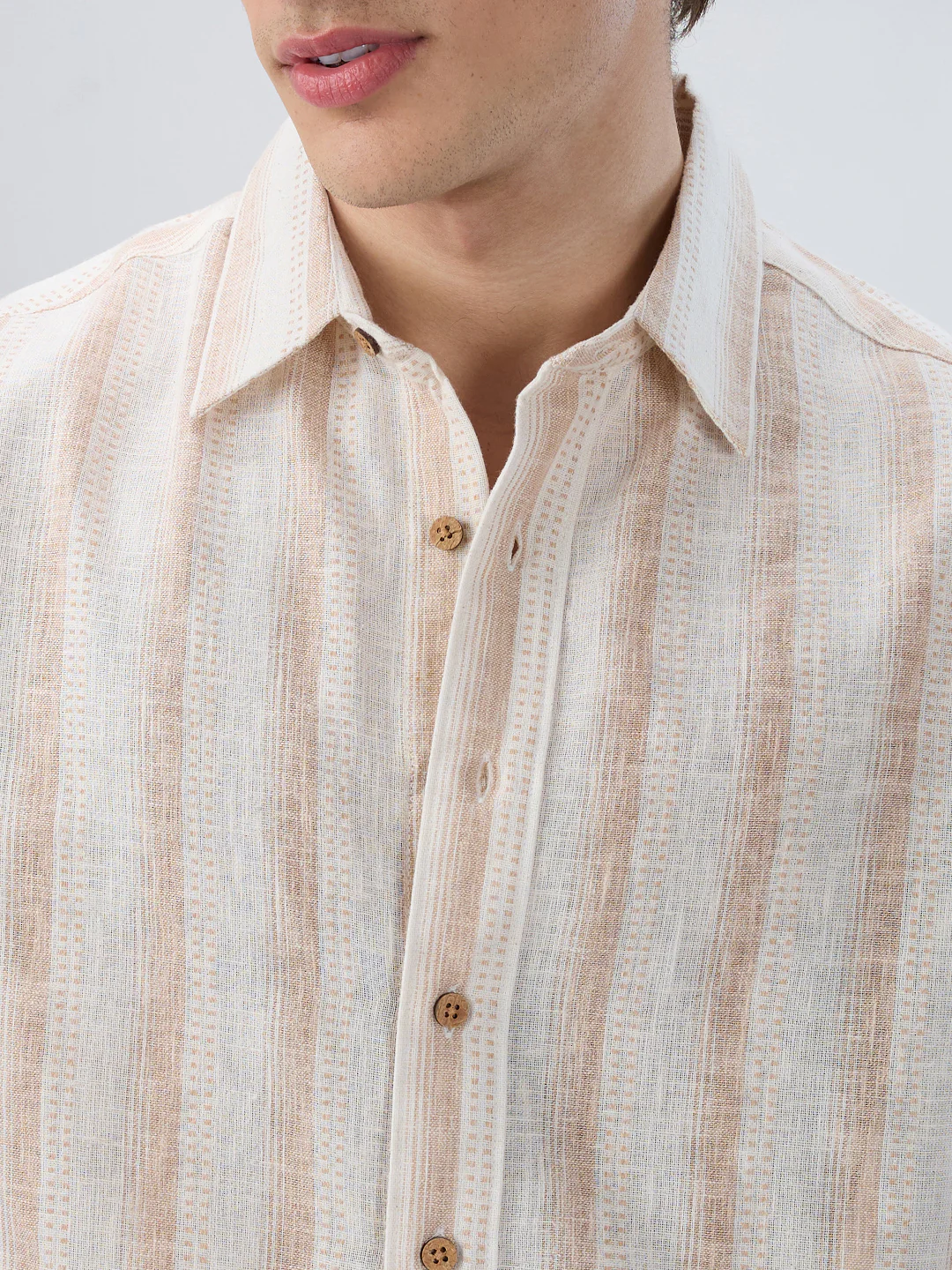 Ivory & Beige Burlap Striped Shirt - Image 3
