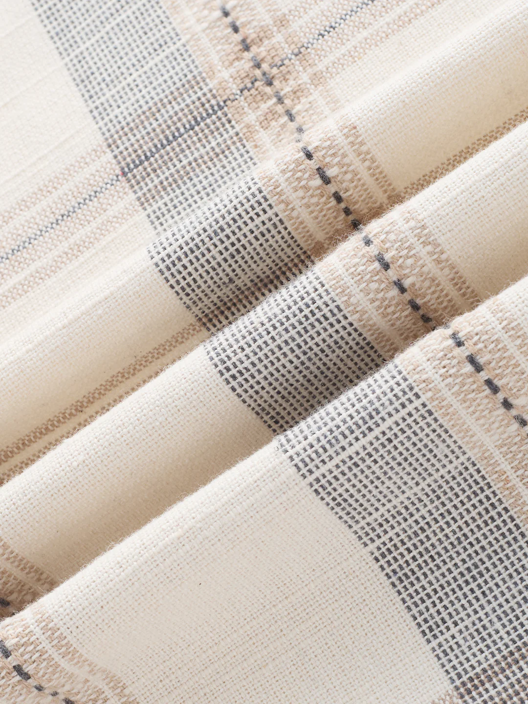 Ivory & Beige Windowpane Checks Boxy Fit Crop Shirt - Image 9