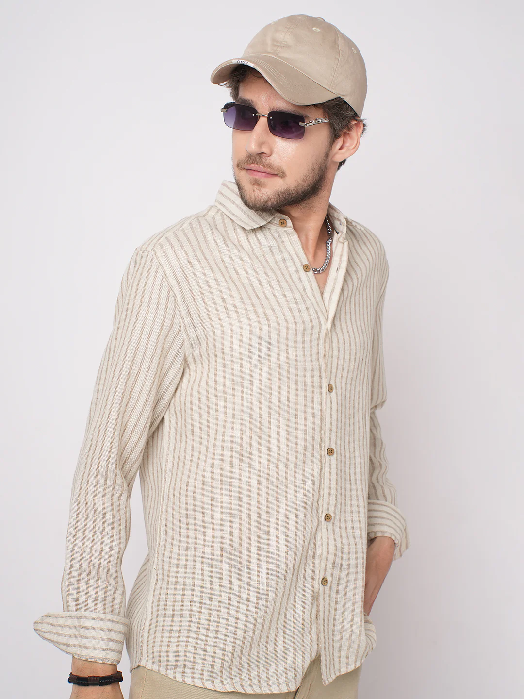 Ivory & Brown Burlap Striped Shirt - Image 2
