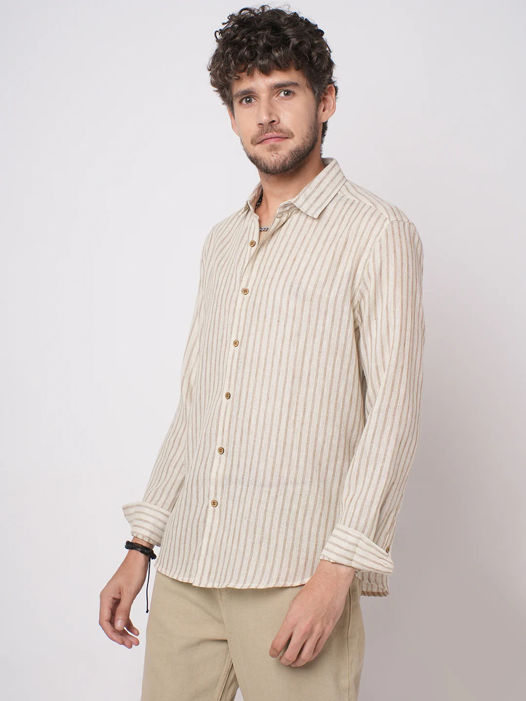 Ivory & Brown Burlap Striped Shirt - Image 5