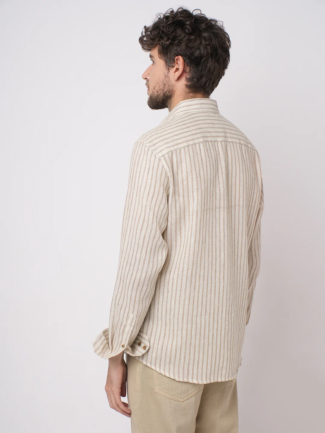 Ivory & Brown Burlap Striped Shirt - Image 6