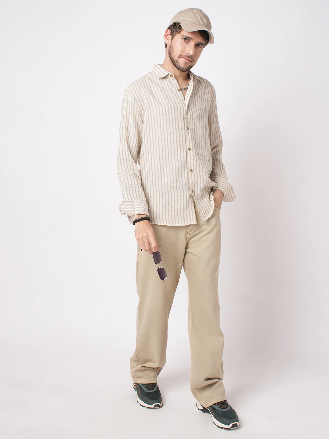 Ivory & Brown Burlap Striped Shirt - Image 7