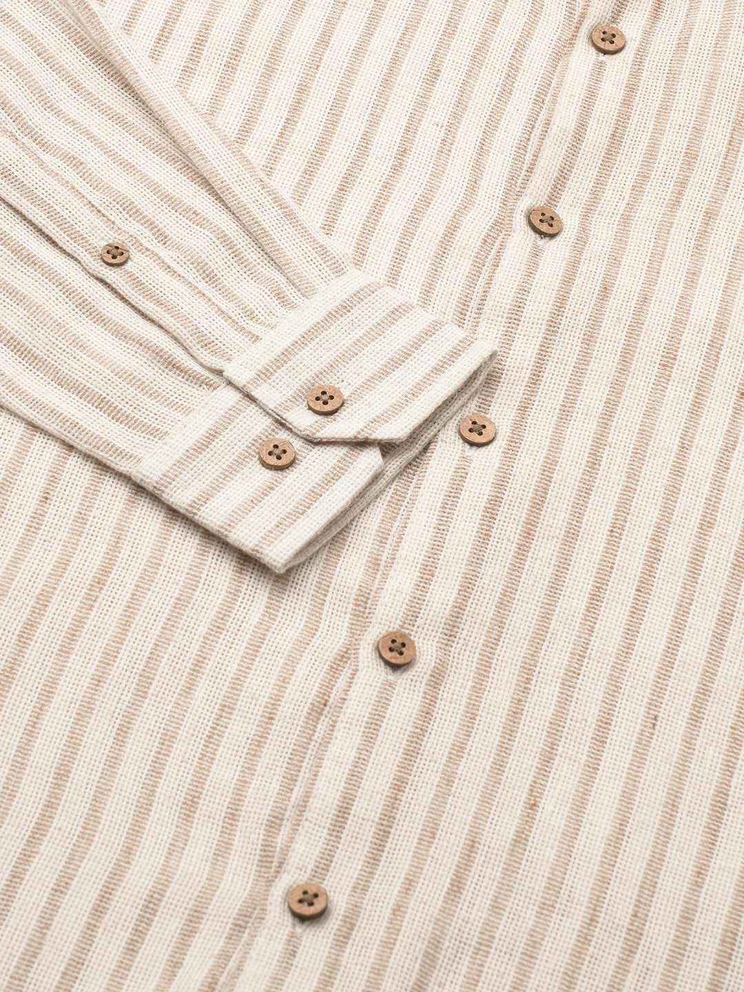Ivory & Brown Burlap Striped Shirt - Image 8