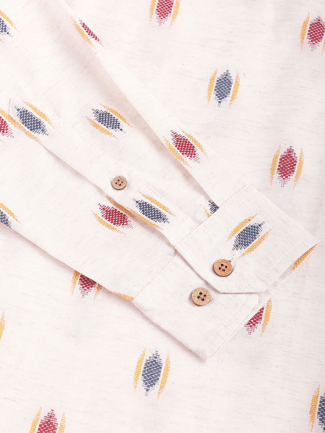 Ivory Ikat Textured Linen Kurta - Image 8