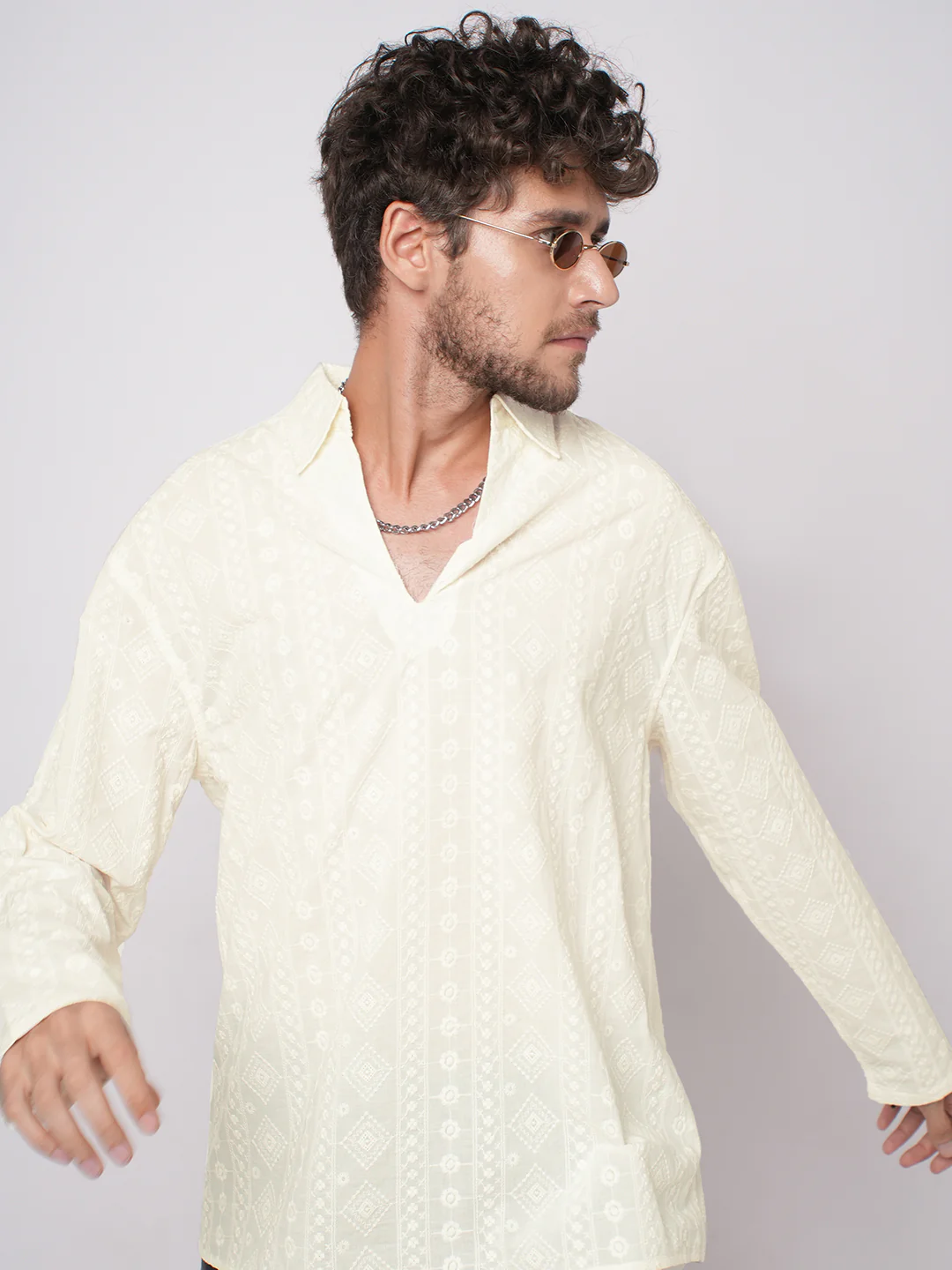 Ivory Meadow Opulent Detail Embroidery Oversized Polo Shirt - Image 2