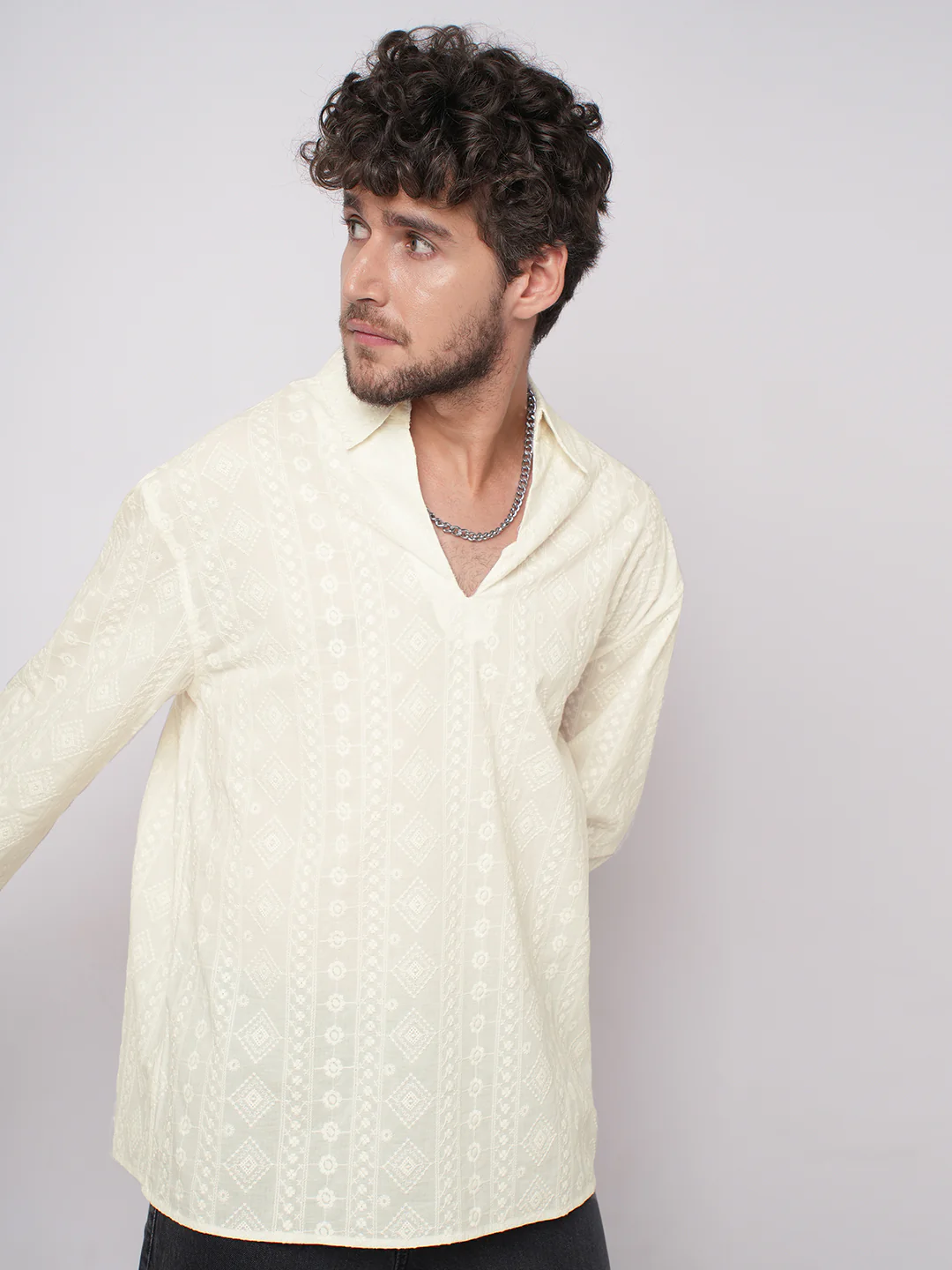 Ivory Meadow Opulent Detail Embroidery Oversized Polo Shirt - Image 4
