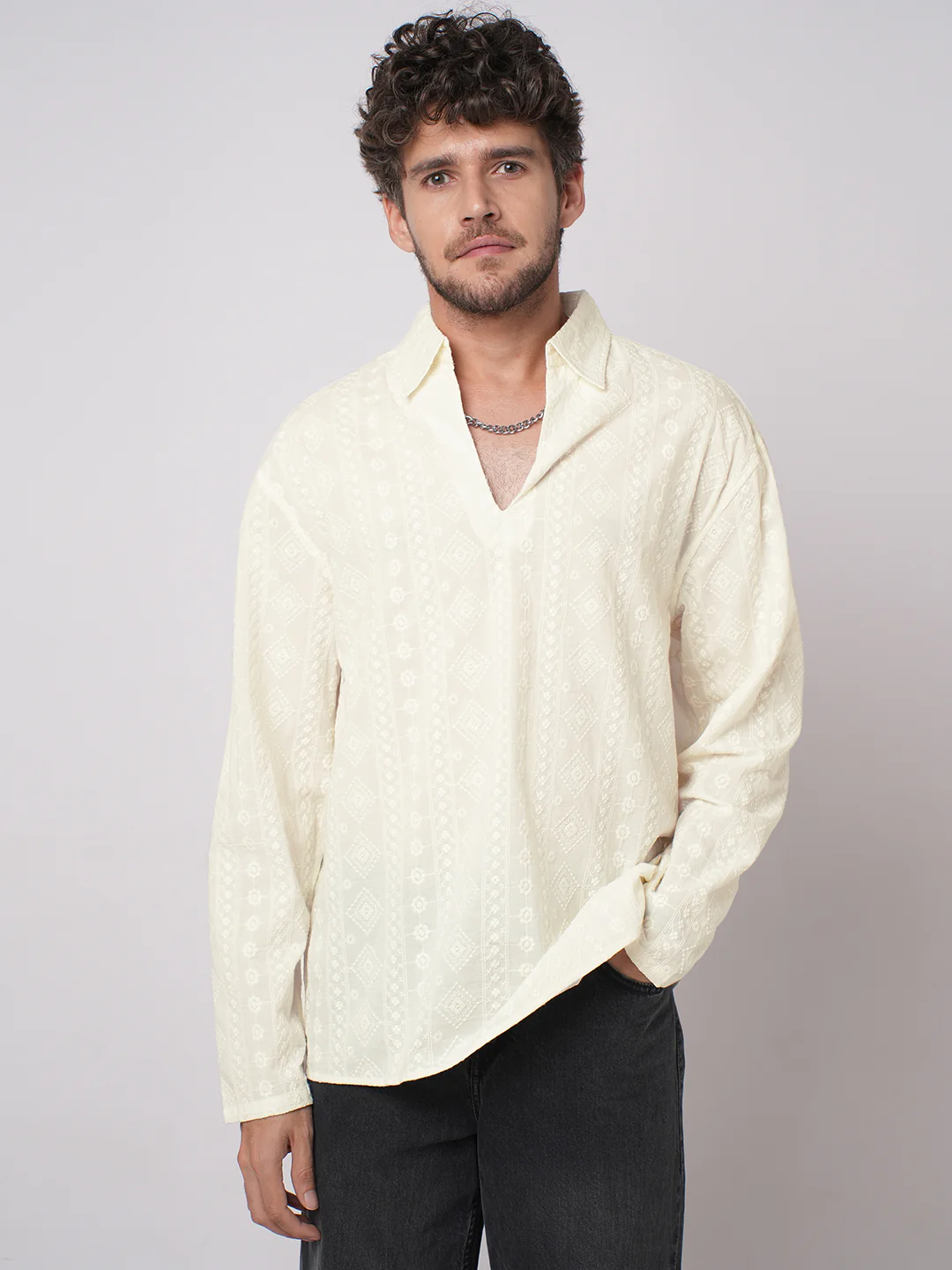 Ivory Meadow Opulent Detail Embroidery Oversized Polo Shirt - Image 5