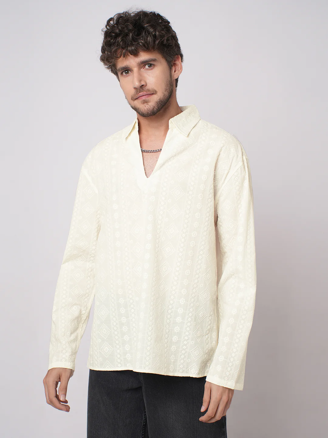 Ivory Meadow Opulent Detail Embroidery Oversized Polo Shirt - Image 6