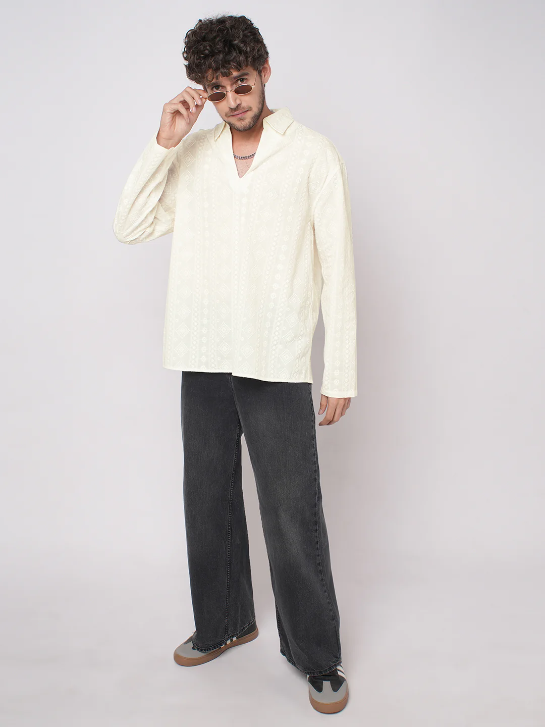 Ivory Meadow Opulent Detail Embroidery Oversized Polo Shirt - Image 8