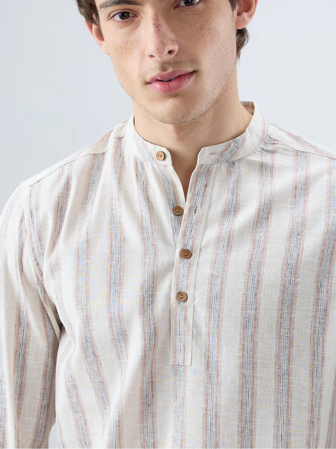 Ivory Multi Line Vertical Striped Kurta - Image 3
