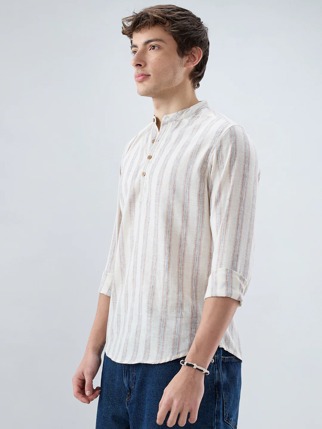 Ivory Multi Line Vertical Striped Kurta - Image 6