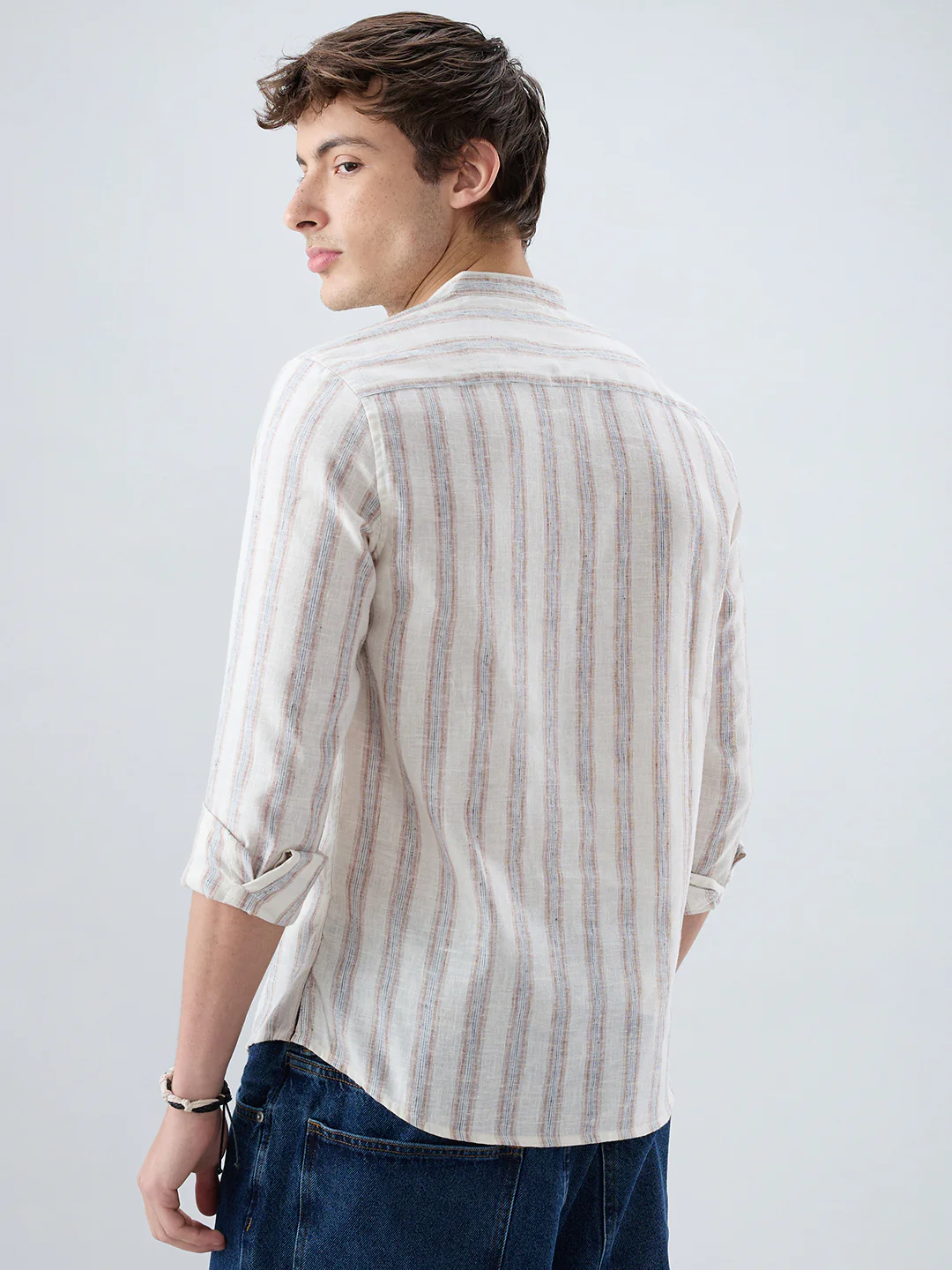 Ivory Multi Line Vertical Striped Kurta - Image 7