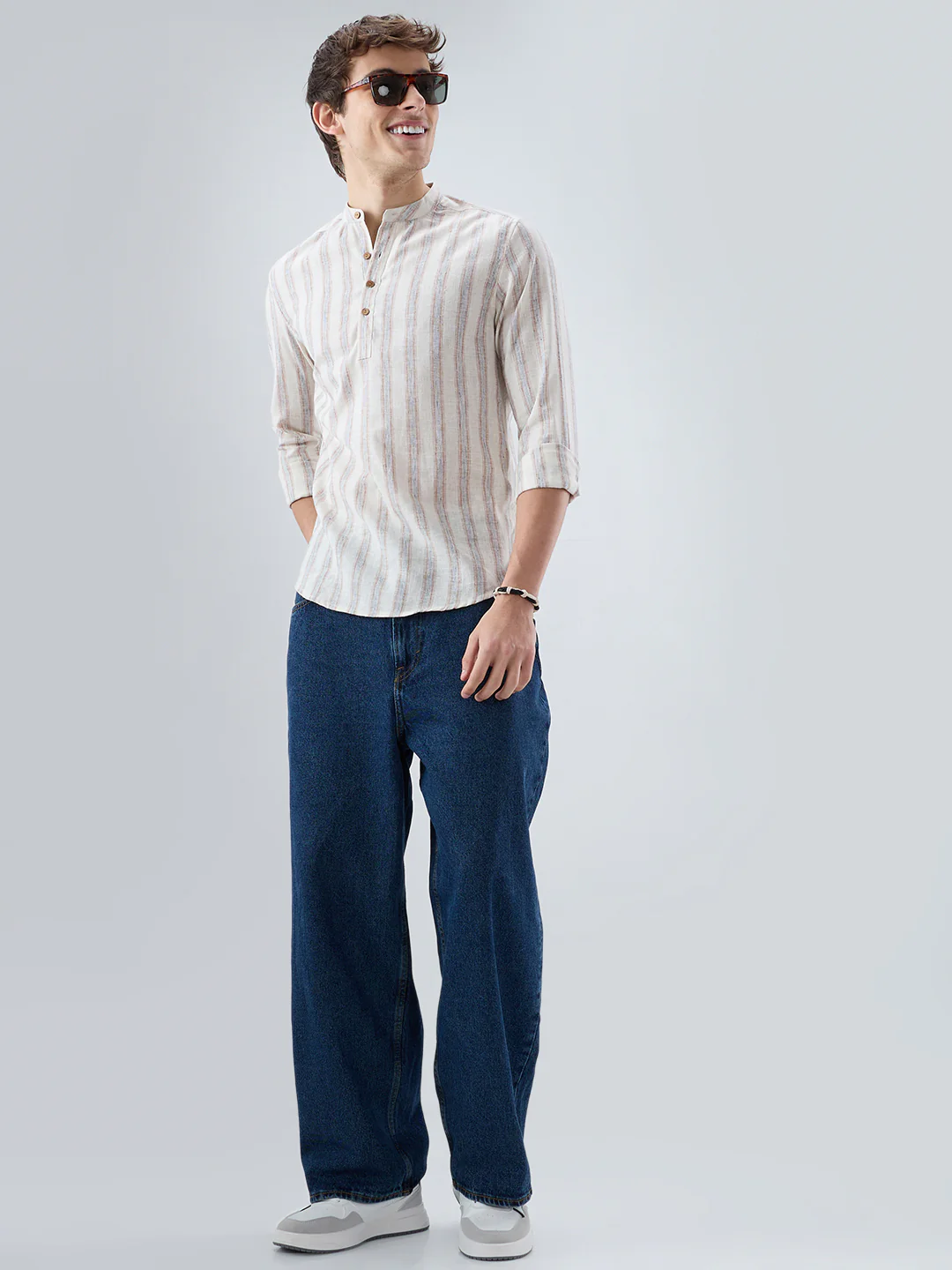 Ivory Multi Line Vertical Striped Kurta - Image 8