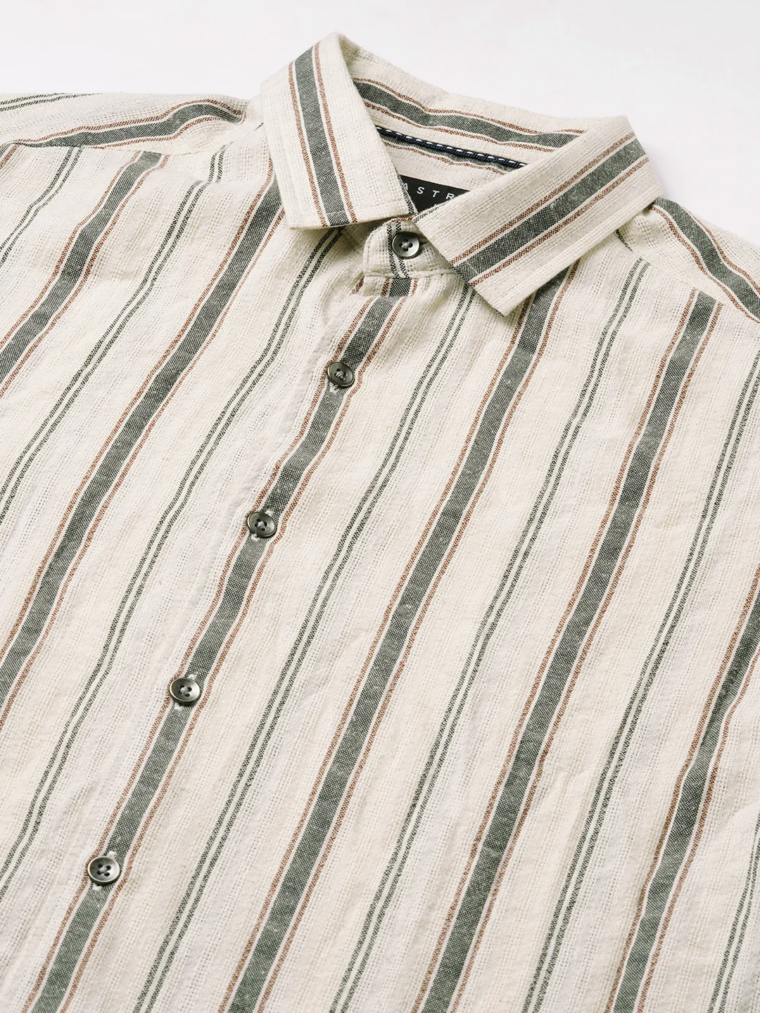 Ivory & Olive Vertical Striped Burlap Shirt - Image 3