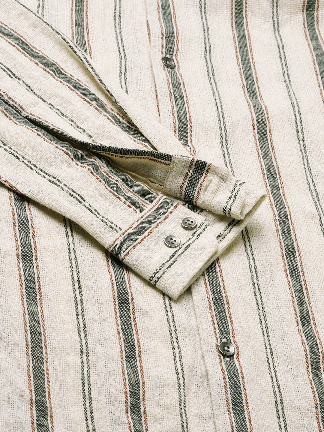 Ivory & Olive Vertical Striped Burlap Shirt - Image 9