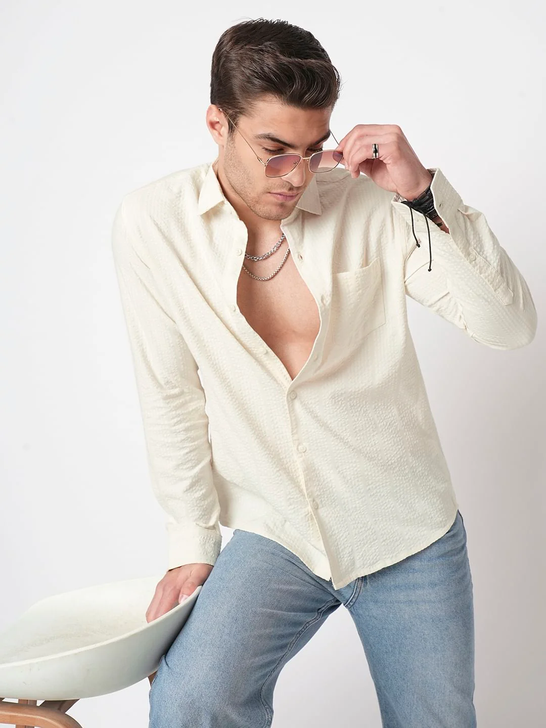 Ivory Seersucker Shirt